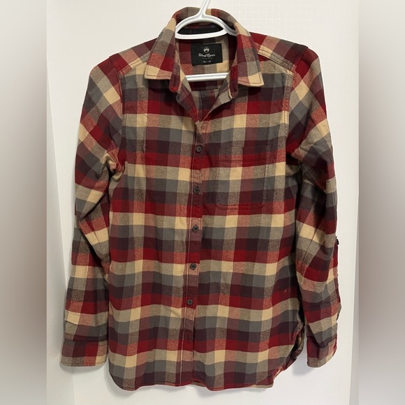 WindRiver Flannel Shirt Women’s XS Red Tan Grey Plaid Long‎ Sleeve Button Front - Picture 1 of 7
